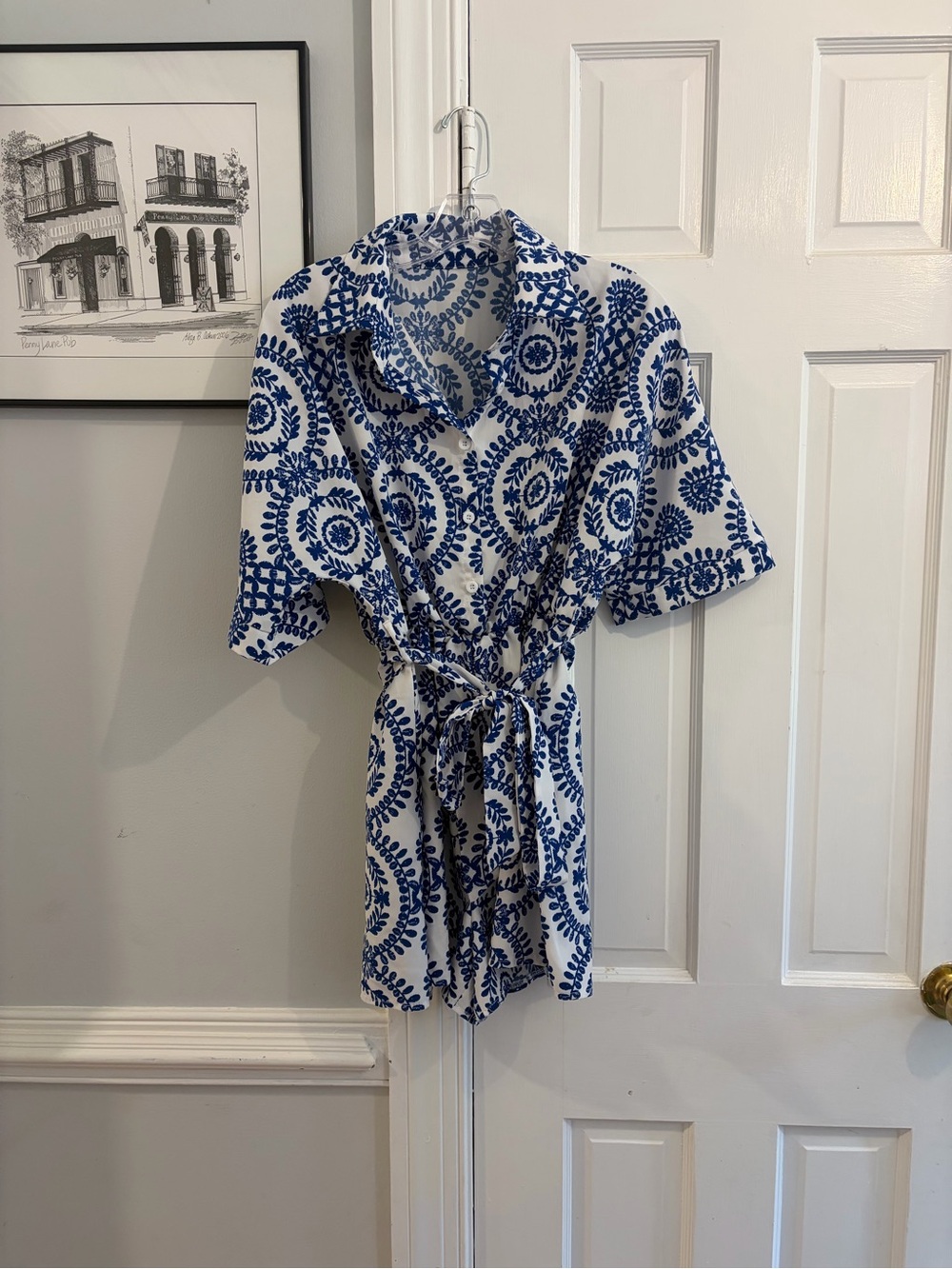 Blue & White Printed Romper